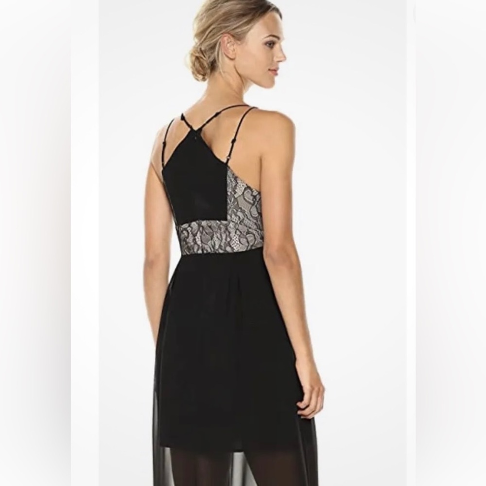 BCBGENERATION dress size 4 black tan lace panels long maxi party cocktail - Picture 7 of 14